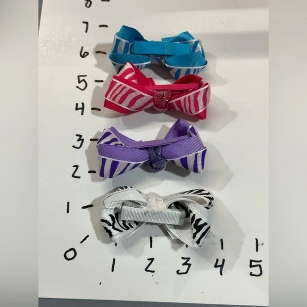 NEW Hair Accessories set of 4 bow‎ clips colorful zebra stripes
